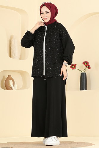 moda selvim طقم أسود 5736ZNK1009 - Thumbnail