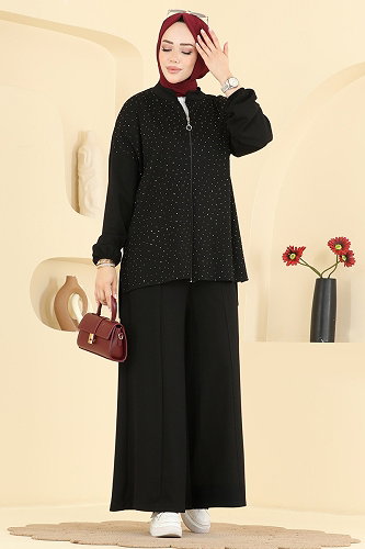 moda selvim طقم أسود 5736ZNK1009 - Thumbnail