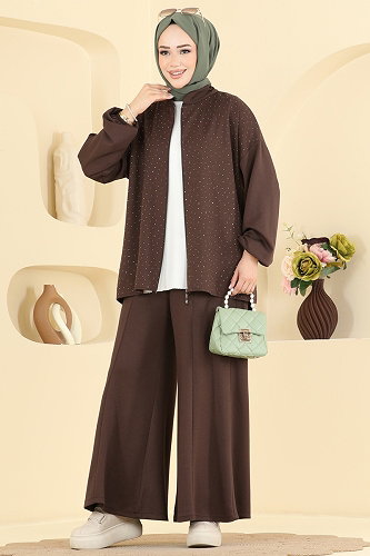 moda selvim طقم بني 5736ZNK1009 - Thumbnail