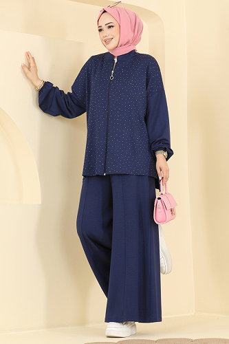 moda selvim طقم كحلي 5736ZNK1009 - Thumbnail
