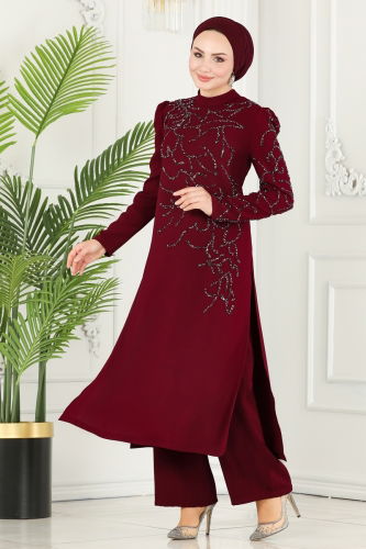 moda selvim COMBINED 5771AB368 Burgundy - Thumbnail