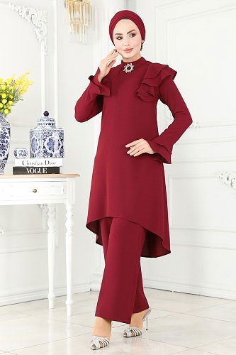 moda selvim Combined 5775AB368 Burgundy - Thumbnail