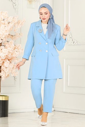 moda selvim طقم أزرق فاتح 5795AB368 - Thumbnail