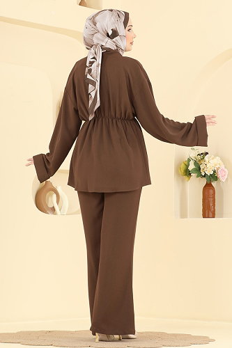 moda selvim طقم بني فاتح 5828EDFK1198 - Thumbnail