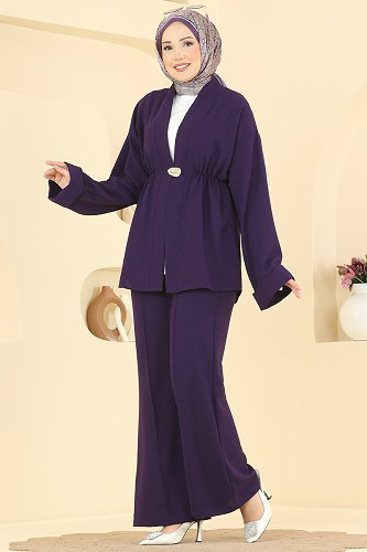 moda selvim طقم أرجواني 5828EDFK1198 - Thumbnail