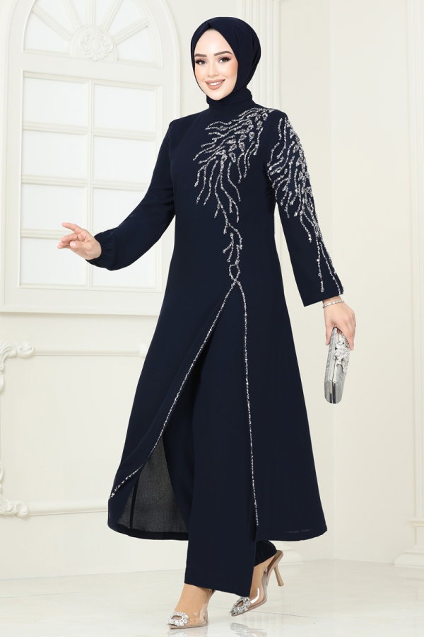 Modaselvim Hijab Combinations Combined 5957AB368 Dark Navy Blue
