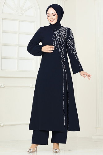 moda selvim طقم كحلي غامق 5957AB368 - Thumbnail