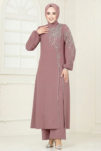 moda selvim طقم وردي بيج غامق 5957AB368 - Thumbnail