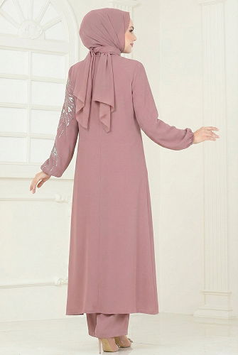 moda selvim طقم وردي بيج غامق 5957AB368 - Thumbnail