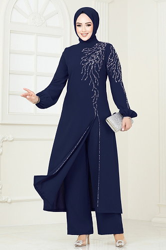 moda selvim طقم كحلي فاتح 5957AB368 - Thumbnail
