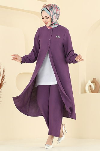 moda selvim طقم ليلكي غامق 6011UZ662 - Thumbnail