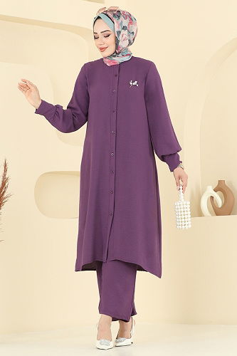 moda selvim طقم ليلكي غامق 6011UZ662 - Thumbnail