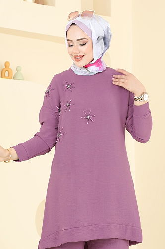 moda selvim طقم ليلكي غامق 6013UZ662 - Thumbnail