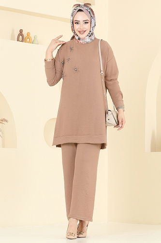 moda selvim طقم بيج غامق 6013UZ662 - Thumbnail