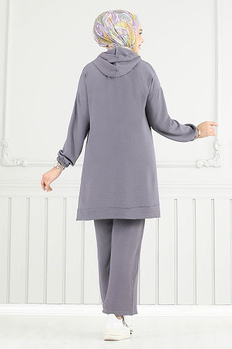 moda selvim طقم رمادي غامق 6014UZ662 - Thumbnail