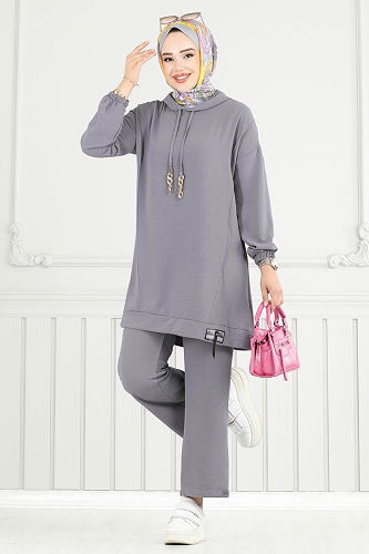 moda selvim طقم رمادي غامق 6014UZ662 - Thumbnail