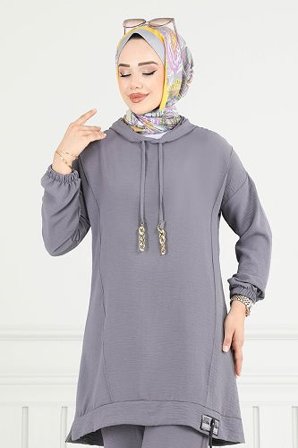 moda selvim طقم رمادي غامق 6014UZ662 - Thumbnail