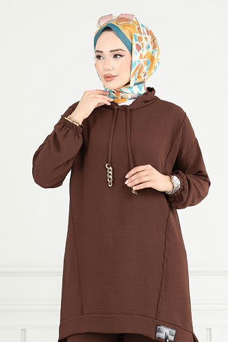 moda selvim طقم بني 6014UZ662 - Thumbnail