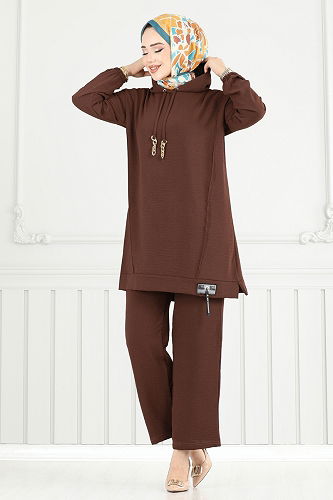 moda selvim طقم بني 6014UZ662 - Thumbnail