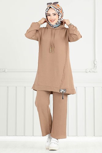 moda selvim طقم بيج غامق 6014UZ662 - Thumbnail