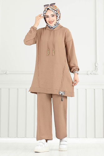 moda selvim طقم بيج غامق 6014UZ662 - Thumbnail