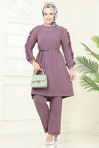 moda selvim طقم ليلكي غامق 6015UZ662 - Thumbnail