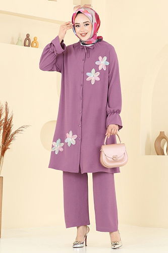 moda selvim طقم ليلكي غامق 6018UZ662 - Thumbnail