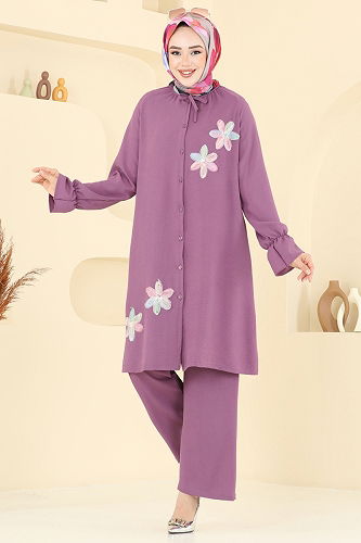 moda selvim طقم ليلكي غامق 6018UZ662 - Thumbnail