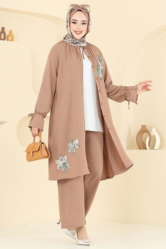 moda selvim طقم بيج غامق 6018UZ662 - Thumbnail