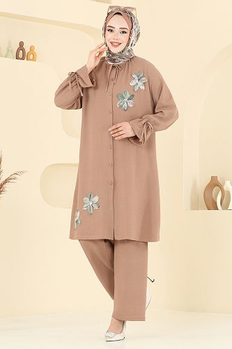 moda selvim طقم بيج غامق 6018UZ662 - Thumbnail