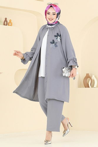 moda selvim طقم رمادي 6018UZ662 - Thumbnail