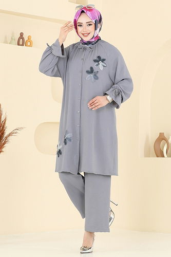 moda selvim طقم رمادي 6018UZ662 - Thumbnail