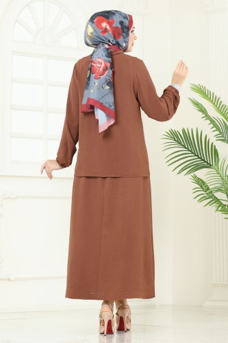 moda selvim طقم بني 6022UZ662 - Thumbnail