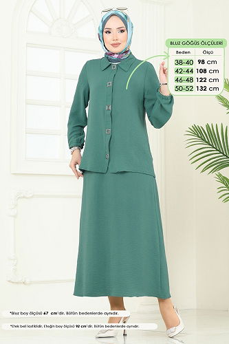 moda selvim طقم أخضر باهت غامق 6022UZ662 - Thumbnail