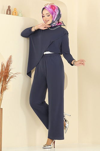 moda selvim طقم رمادي غامق 6026UZ662 - Thumbnail