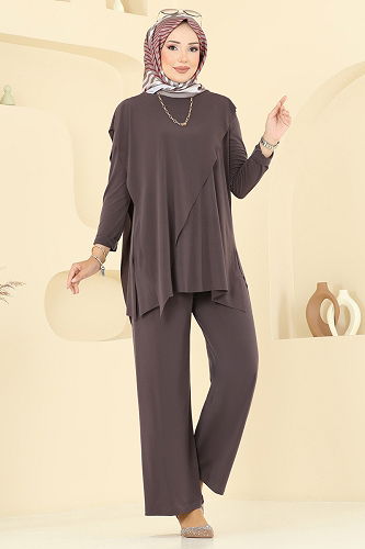 moda selvim طقم بيج غامق 6026UZ662 - Thumbnail