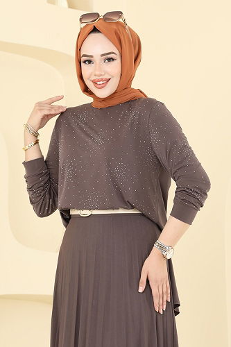 moda selvim طقم بني 6027UZ662 - Thumbnail