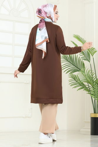 moda selvim طقم بني وبيج 6034UZ662 - Thumbnail