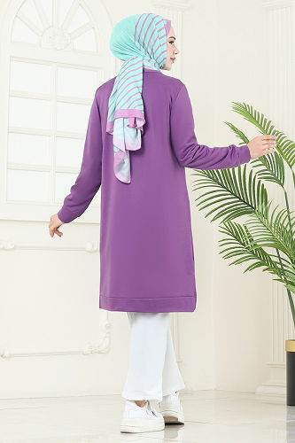 moda selvim طقم ليلكي غامق وسكري 6034UZ662 - Thumbnail