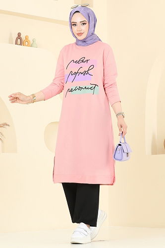 moda selvim طقم بيج وردي وأسود 6038UZ662 - Thumbnail