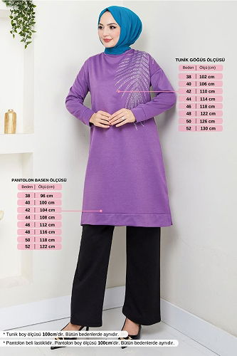 moda selvim طقم ليلكي غامق وأسود 6040UZ1029-M - Thumbnail