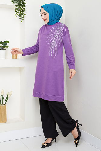 moda selvim طقم ليلكي غامق وأسود 6040UZ1029-M - Thumbnail