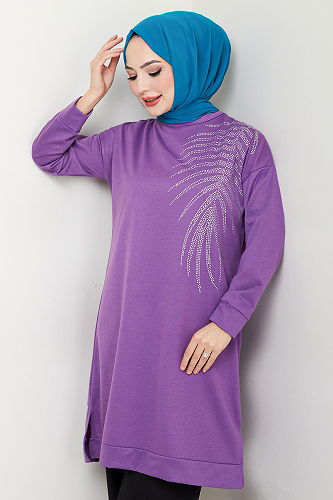 moda selvim طقم ليلكي غامق وأسود 6040UZ1029-M - Thumbnail