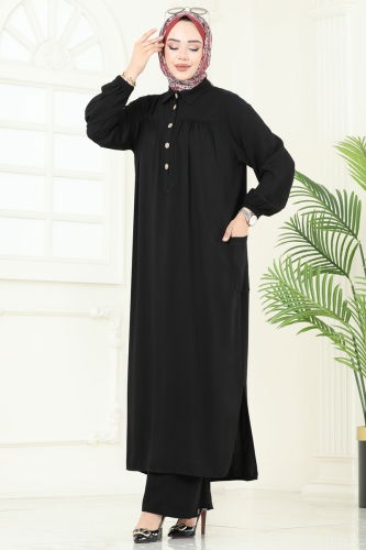 moda selvim طقم أسود 6061UZ662 - Thumbnail