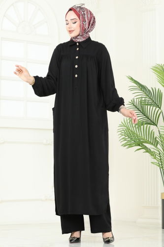 moda selvim طقم أسود 6061UZ662 - Thumbnail