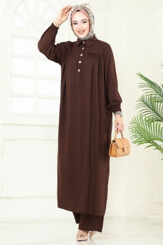 moda selvim طقم بني 6061UZ662 - Thumbnail