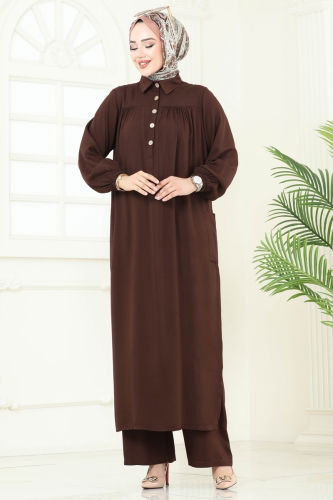 moda selvim طقم بني 6061UZ662 - Thumbnail
