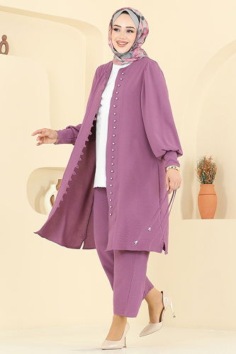 moda selvim طقم ليلكي غامق 6081UZ662 - Thumbnail