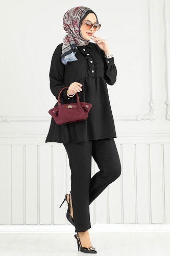 moda selvim طقم أسود 6093TEG847 - Thumbnail