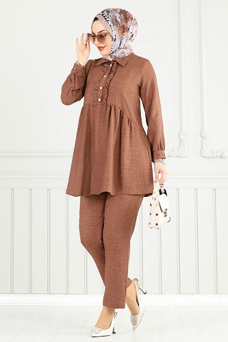 moda selvim طقم بني 6093TEG847 - Thumbnail